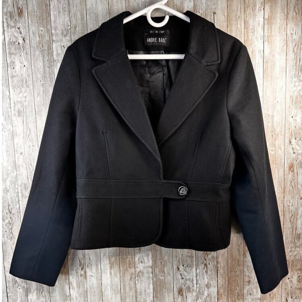 Andre Badi Jacket Women 13/36 Large Black Wool Blend Dark Waist Length